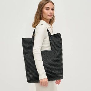 Elegant Black Woven Vegan Leather Tote Bag